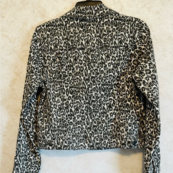d. Jeans Animal Leopard Print Stretch Denim Trucker Jacket Pockets Size Small - Picture 2 of 16